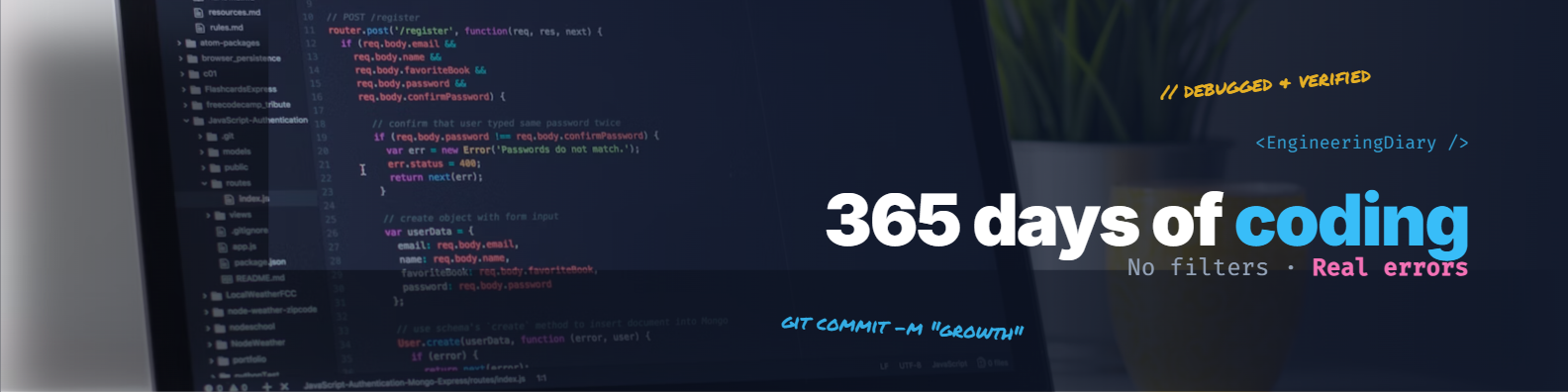 365 days of coding — No filters · Real errors