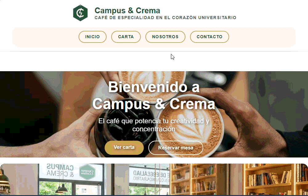 Demo de Campus & Crema React — navbar, carrusel y menú grid
